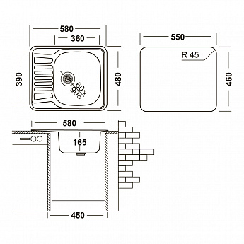 картинка Мойка для кухни Ukinox COM 580 GT (0,6) R сатин 