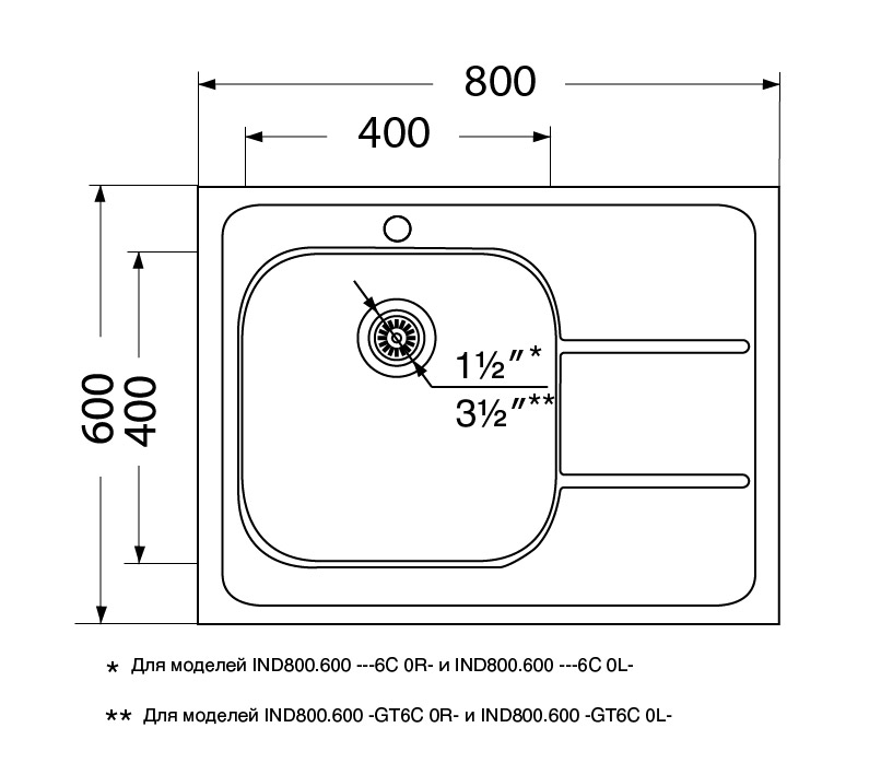 картинка Мойка для кухни Ukinox IND800.600 -GT6C 0R- сатин 