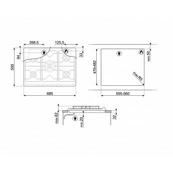 картинка Газовая варочная панель Smeg SR975XGH 
