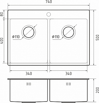 картинка Мойка для кухни Rivelato Rinox 7450 2В 