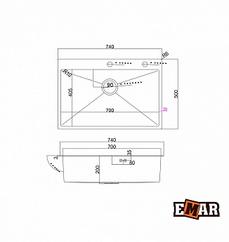 картинка Мойка для кухни с дозатором Emar EMB-125A PVD Nano Dark 